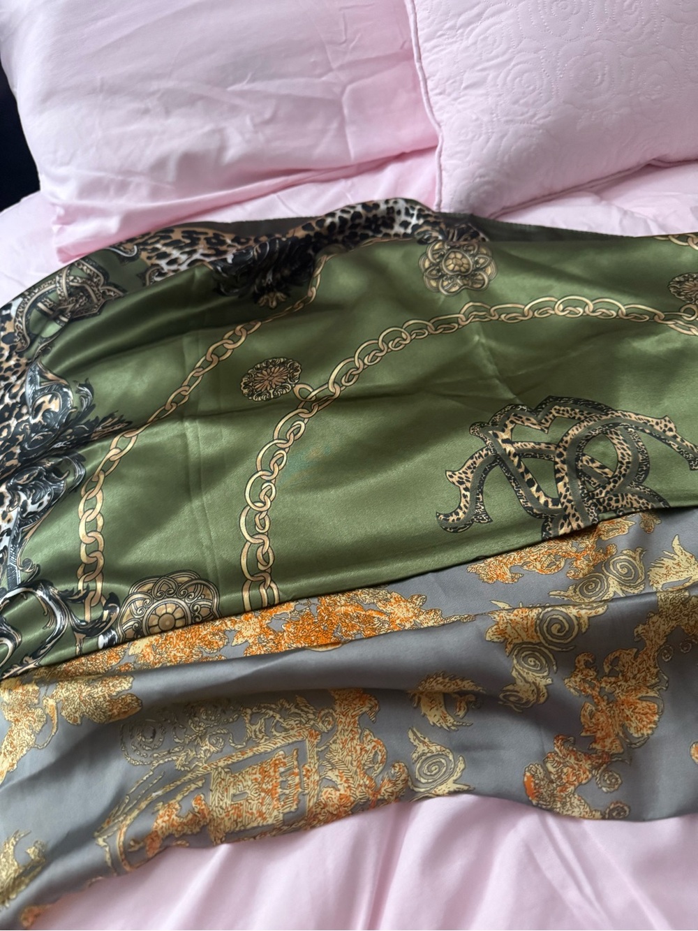 Olive Chain & Leopard Print Satin Headscarf - Women Accessories - Picture 2 of 3
